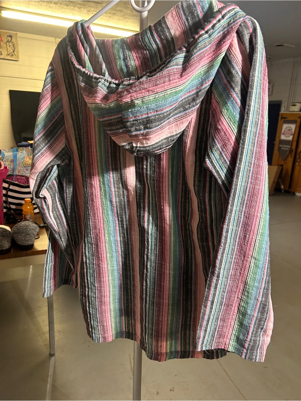 Vintage Baja Hoodie Striped Pullover Boho Hippie Surf Hoodie Drug Rug - Picture 6 of 9